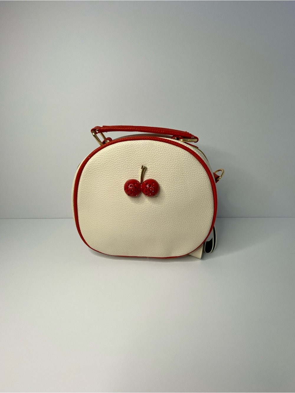 Cream and Red Cherry Accent Crossbody Bag - Women’s Cute Shoulder Bag